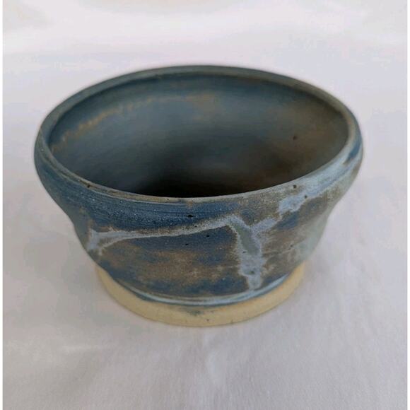 Studio pottery Small bowl signed Blue Matte Glaze Handmade Artisan 3" Tall - Picture 2 of 9